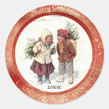 Vintage Christmas Classic Round Sticker