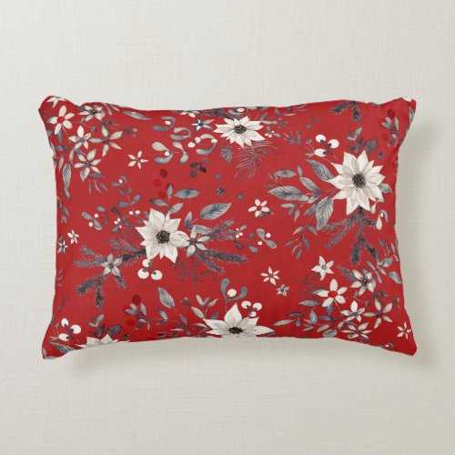 Vintage Christmas classic winter watercolor floral Accent Pillow