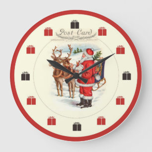 Vintage Christmas Clock - Santa Feeding Reindeer