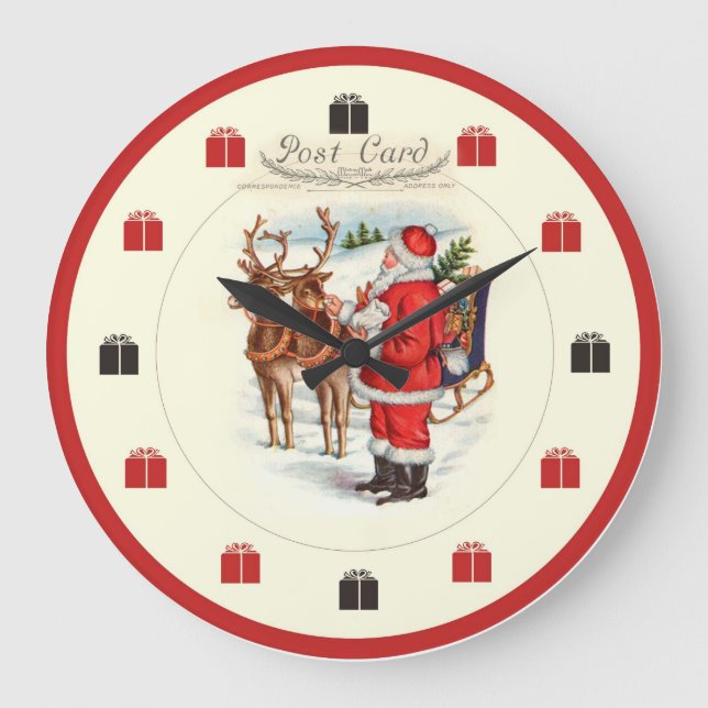 Vintage Christmas Clock - Santa Feeding Reindeer (Front)