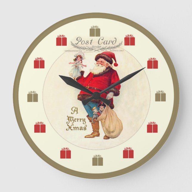 Vintage Christmas Clock - Santa with Doll (Front)