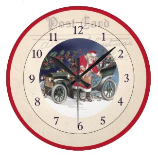 Vintage Christmas Clock - Santa with Old Time Car