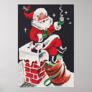 Poster Affiche Pere Noel Vintage Retro Santa Claus 50's 