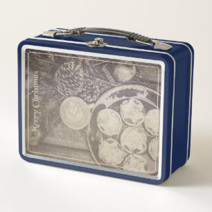 Vintage Christmas Coffee & Cookies Metal Lunch Box
