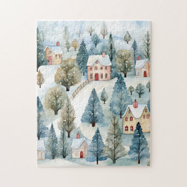 Vintage Christmas Cold Snow Town Jigsaw Puzzle (Vertical)