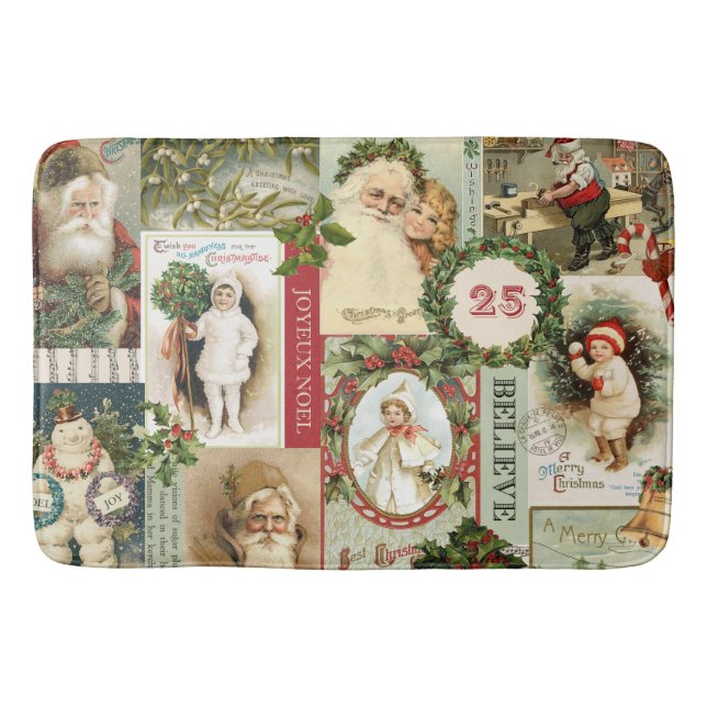 VINTAGE CHRISTMAS COLLAGE BATH MAT (Front)
