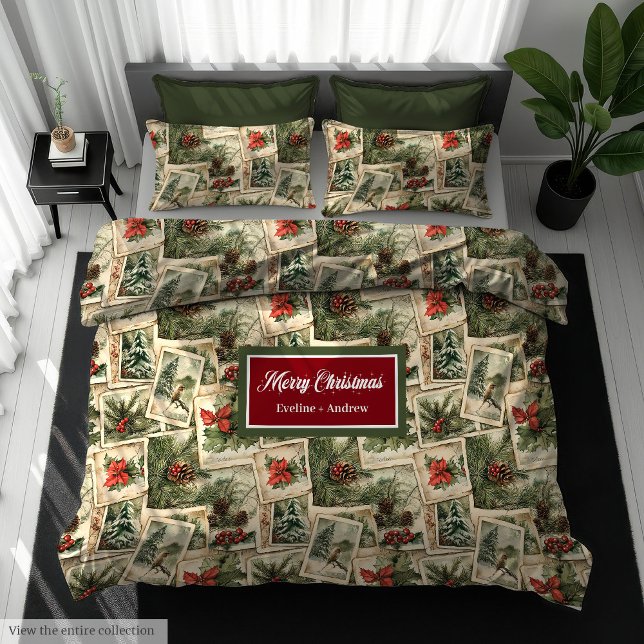 Vintage Christmas collage cards duvet cover (Vintage Christmas collage cards duvet cover)
