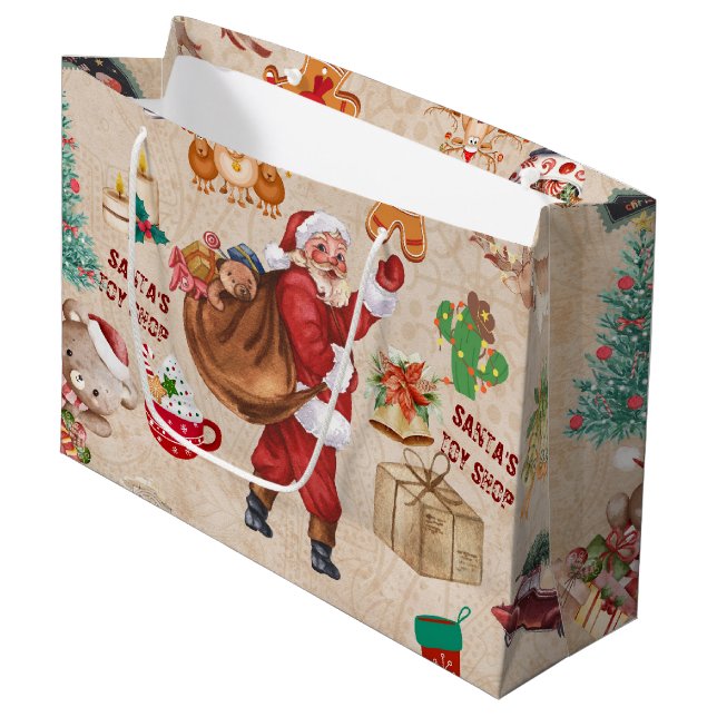 Vintage Christmas Collage Decoupage Large Gift Bag (Front Angled)