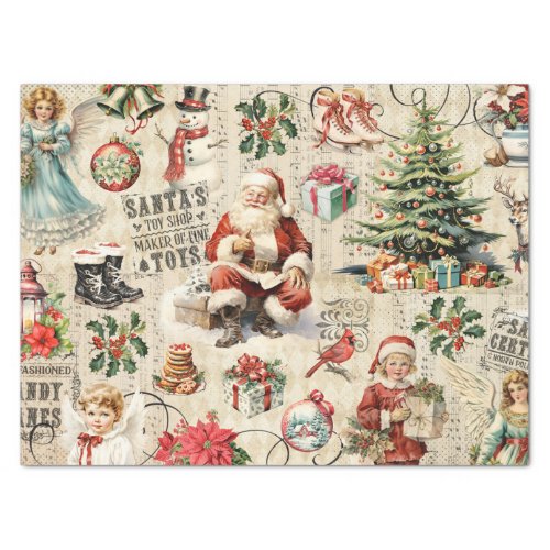 Vintage Christmas Collage Decoupage Tissue Paper