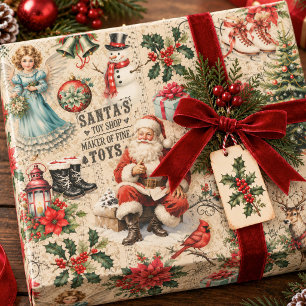 Vintage Christmas Collage Decoupage Wrapping Paper Sheets
