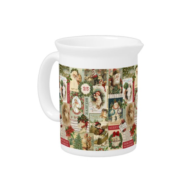 VINTAGE CHRISTMAS COLLAGE DRINK PITCHER (Left)