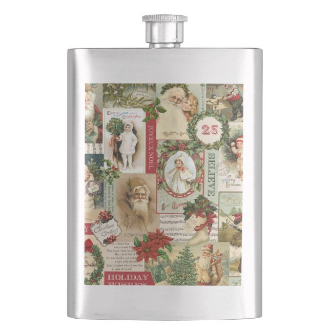 VINTAGE CHRISTMAS COLLAGE HIP FLASK (Front)