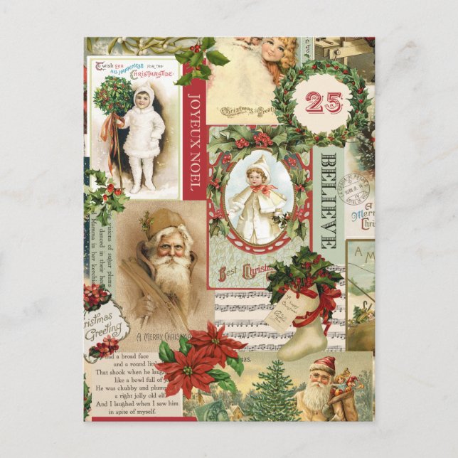 VINTAGE CHRISTMAS COLLAGE HOLIDAY POSTCARD (Front)