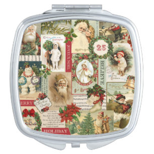 VINTAGE CHRISTMAS COLLAGE MIRROR FOR MAKEUP