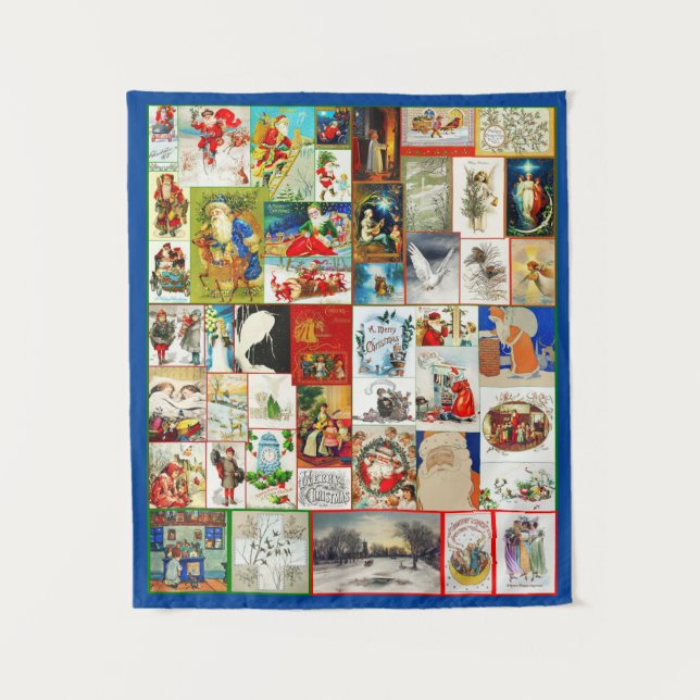 Vintage Christmas Collage of Santas and Scenes Tapestry (Front)
