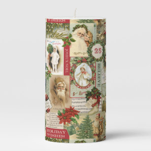 VINTAGE CHRISTMAS COLLAGE PILLAR CANDLE