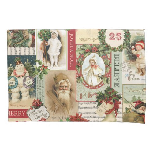 VINTAGE CHRISTMAS COLLAGE PILLOW CASE