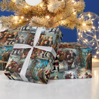 Vintage Christmas Collage | Retro Holiday Gift  Wrapping Paper