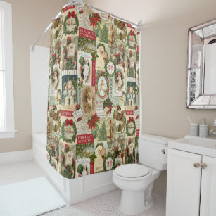 VINTAGE CHRISTMAS COLLAGE SHOWER CURTAIN