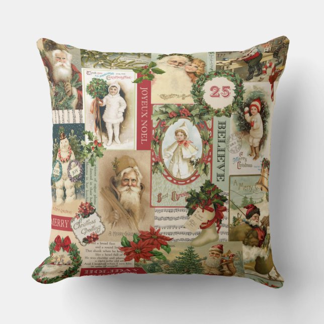 VINTAGE CHRISTMAS COLLAGE THROW PILLOW (Front)