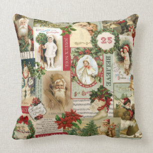 VINTAGE CHRISTMAS COLLAGE THROW PILLOW