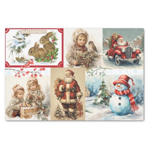 Vintage Christmas Collage with Santa and Children  Tissue Paper