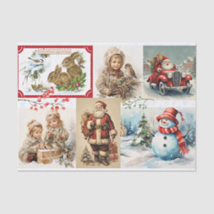 Vintage Christmas Collage with Santa and Children Tissue Paper