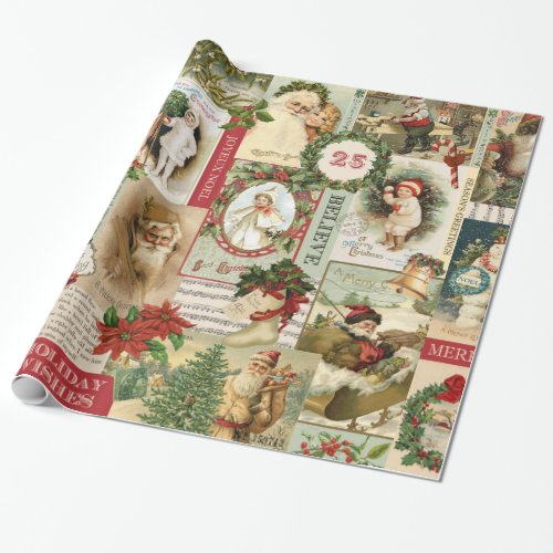 VINTAGE CHRISTMAS COLLAGE WRAPPING PAPER