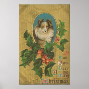 Vintage Christmas Collie Poster