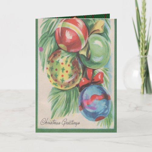 Vintage Christmas colorful Ornaments Holiday Card