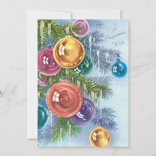 Vintage Christmas Colorful Ornaments Holiday Card