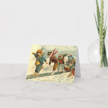 Vintage Christmas Comic Dogs Dog Snowball Fight Holiday Card by vintagecreations at Zazzle