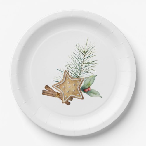 Vintage Christmas Cookies Cinnamon Pine Holly Paper Plates