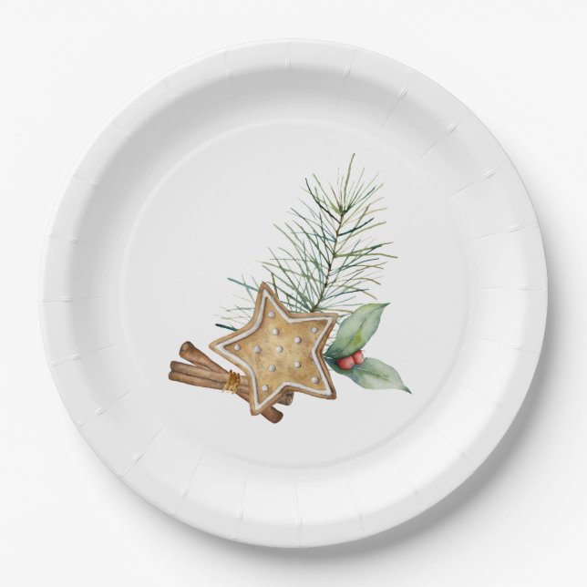 Vintage Christmas Cookies Cinnamon Pine Holly Paper Plates (Front)