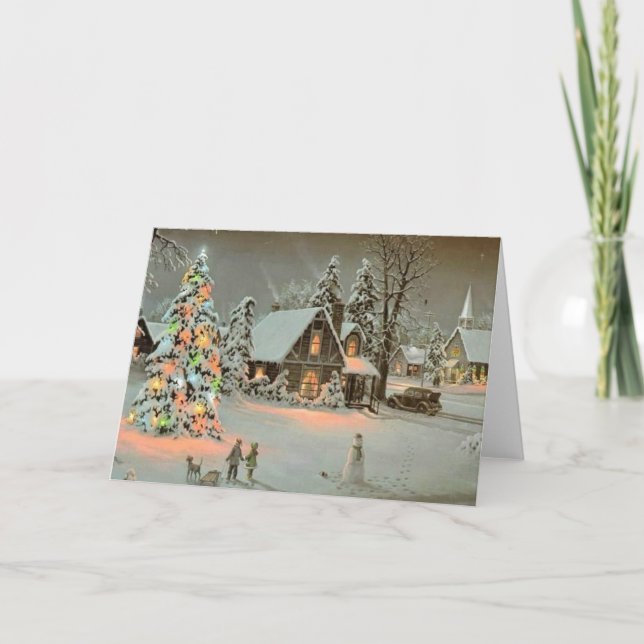 Vintage Christmas Cottage Holiday Card (Front)