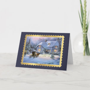 Vintage Christmas Cottage Holiday Card