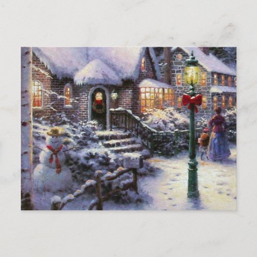 Vintage Christmas Cottage Snow Scene Holiday Postcard