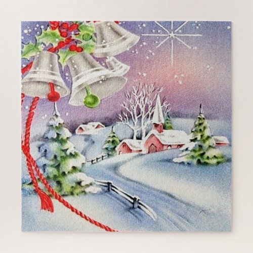 Vintage Christmas Country Church Bells Jigsaw Puzzle