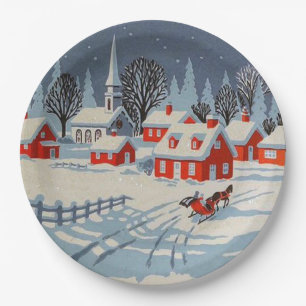 Vintage Christmas Country Church party Paper Plates