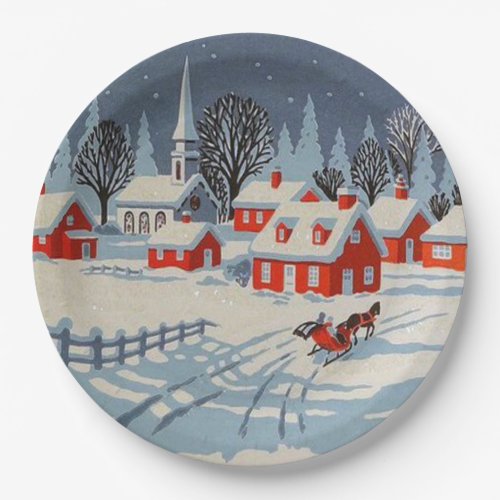 Vintage Christmas Country Church party Paper Plates