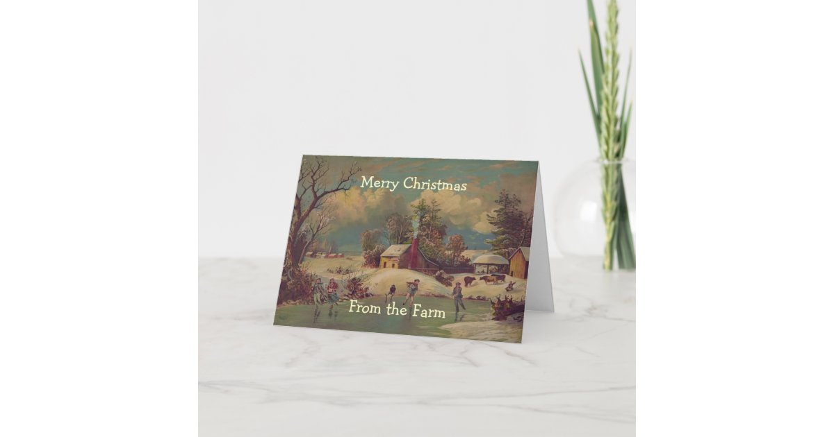 Vintage Christmas Country Farm Scene Card | Zazzle