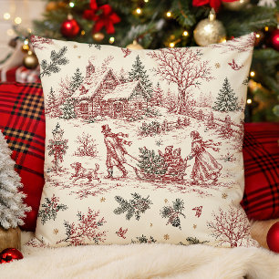 Vintage Christmas Countryside Toile Pattern Throw Pillow
