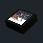 Vintage Christmas, Couple in Love Ice Skating Keepsake Box<br><div class="desc">Vintage illustration Victorian love and romance Christmas holiday image featuring a romantic scene with a couple ice skating with a sled on Christmas Eve.</div>