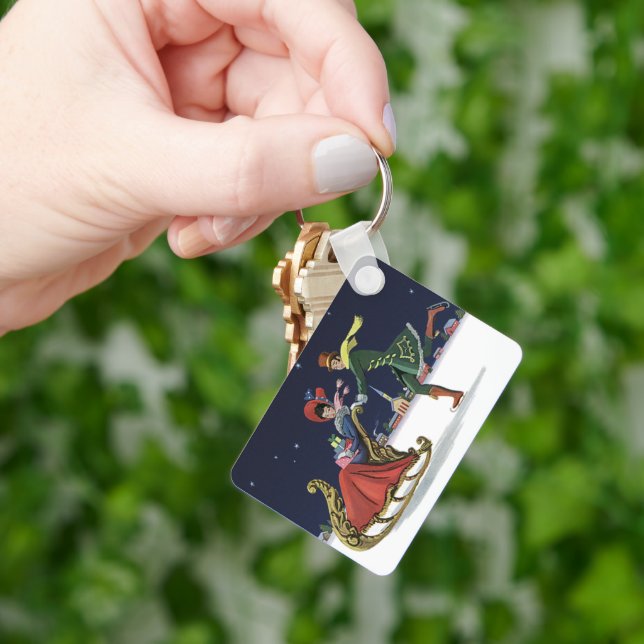 Vintage Christmas, Couple in Love Ice Skating Keychain (Hand)