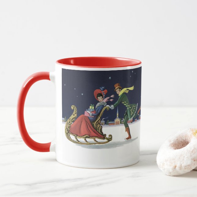 Vintage Christmas, Couple in Love Ice Skating Mug (With Donut)