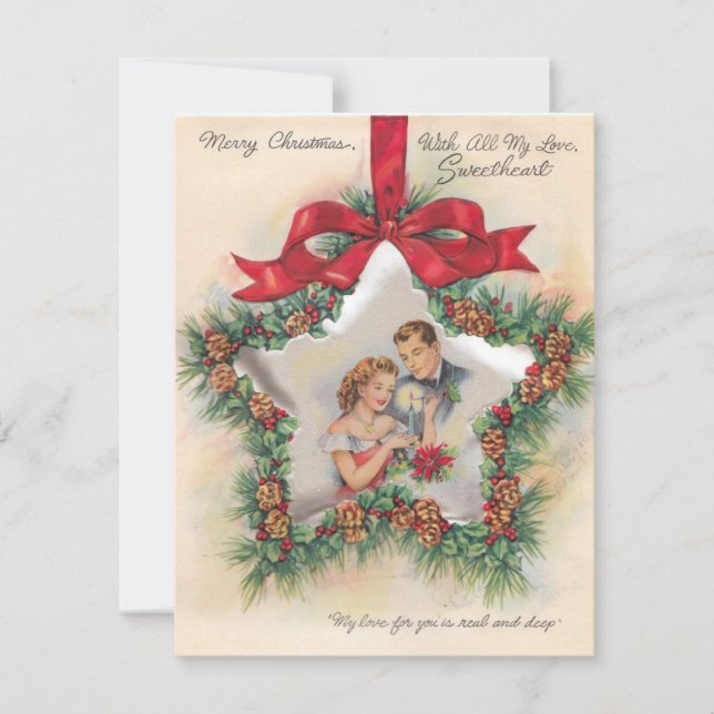 Vintage Christmas Couple Lovers Holiday Card (Front)