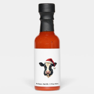 Vintage Christmas Cow Head with Santa Hat Farm Ani Hot Sauces