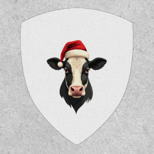 Vintage Christmas Cow Head with Santa Hat Farm Ani Patch