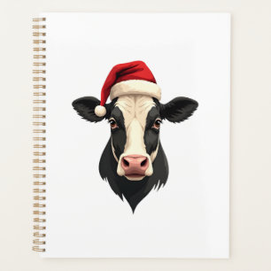 Vintage Christmas Cow Head with Santa Hat Farm Ani Planner