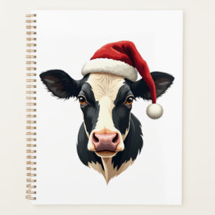 Vintage Christmas Cow Head with Santa Hat Farm Ani Planner